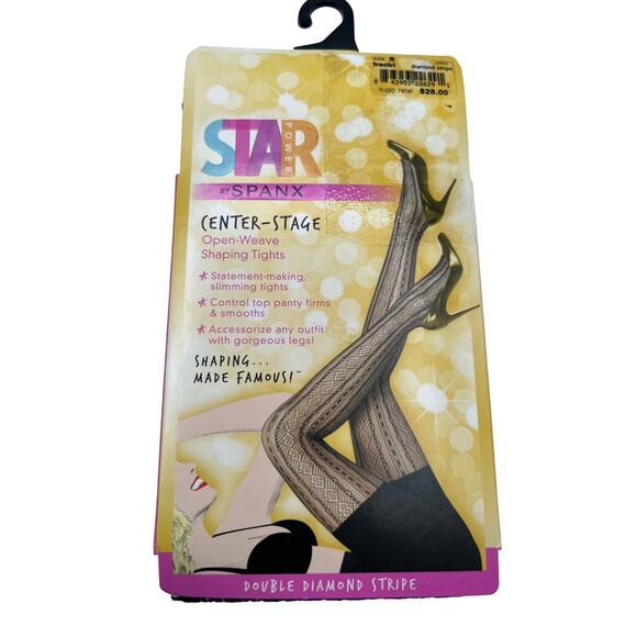 Star Power by Spanx Double Diamond Stripe Open-Weave Tight 2062 Black Size B - Picture 1 of 5
